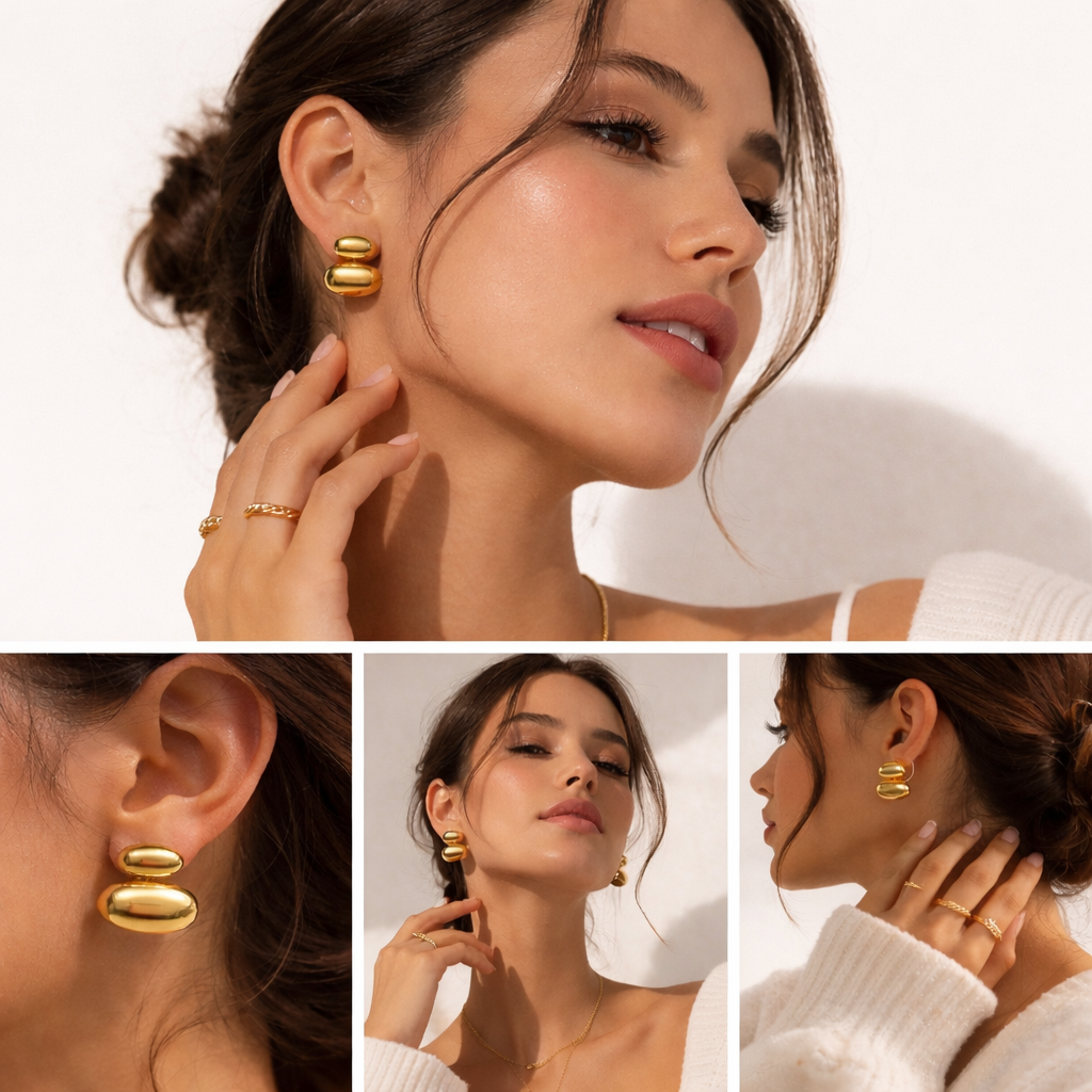 Golden Double Bean Earrings
